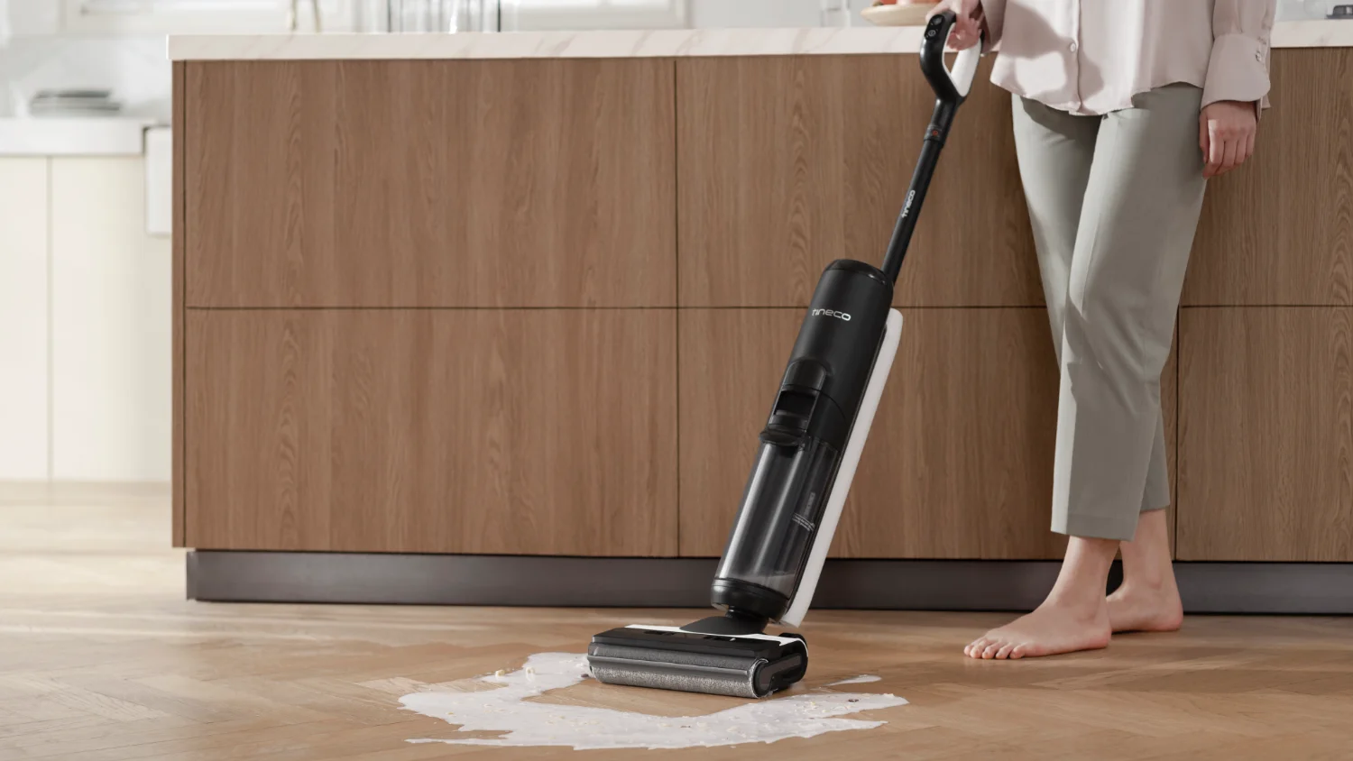 The Tineco Floor One S6 Pro Extreme cleaning up some spilt milk